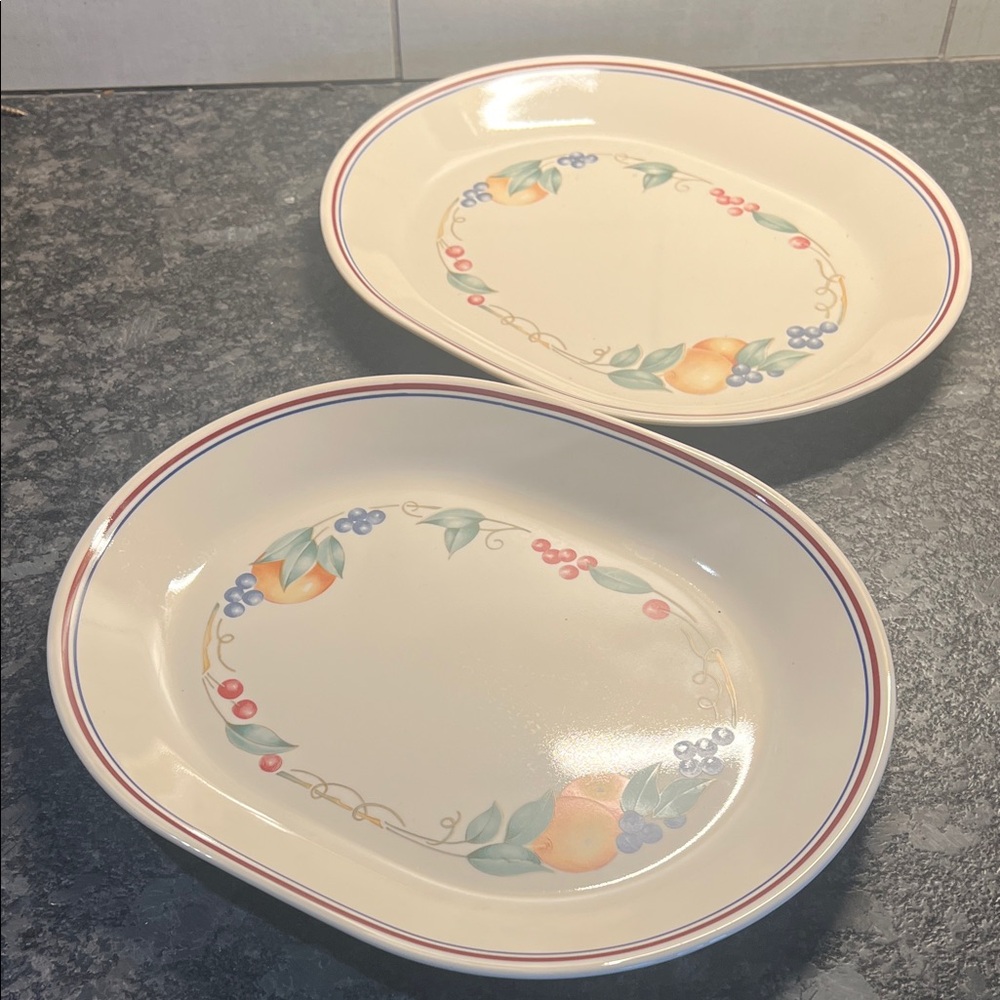 Set of 2 Corelle Abundance Floral Oval Serving Platters - like new!